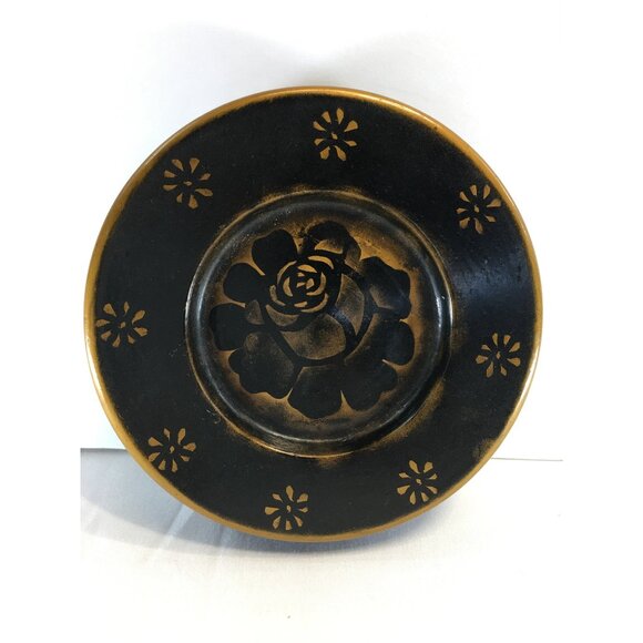 Vintage Japanese Lacquer Jewelry Trinket Box Black Gold Round Lidded 5.5'' - Picture 3 of 11